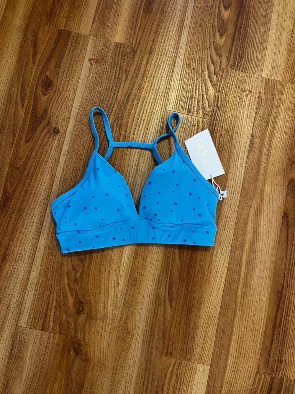 Tavi Woman's Blue Active Wear Ocean Stars Adjustable Studio Bra Sz sm
